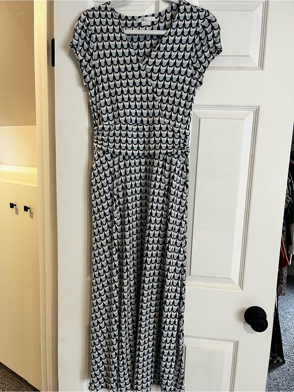 Boden Navy, Light blue and White Patterned V-Neck Maxi Dress
